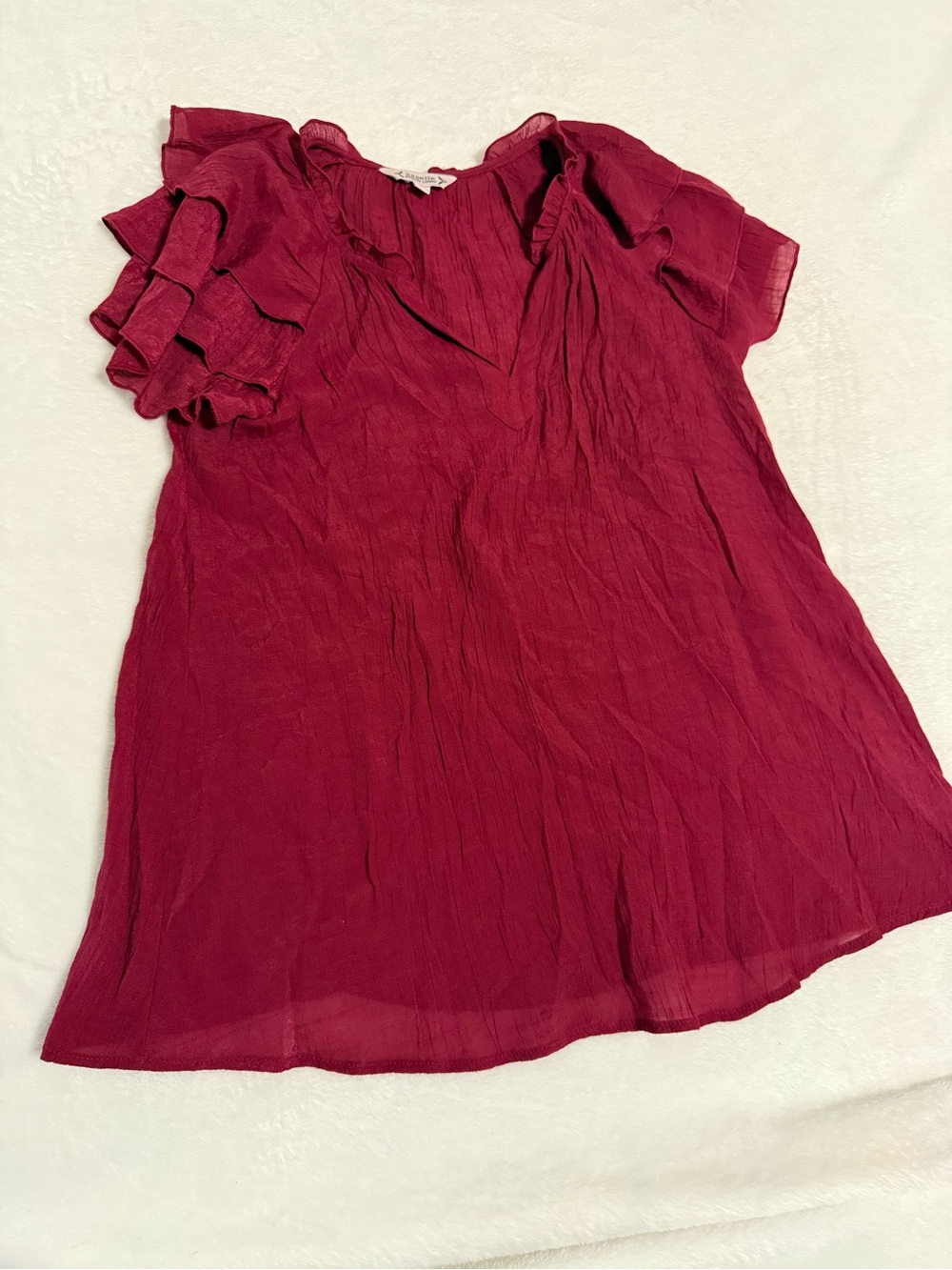 Nanette Lepore Burgundy Ruffle Sleeve Blouse